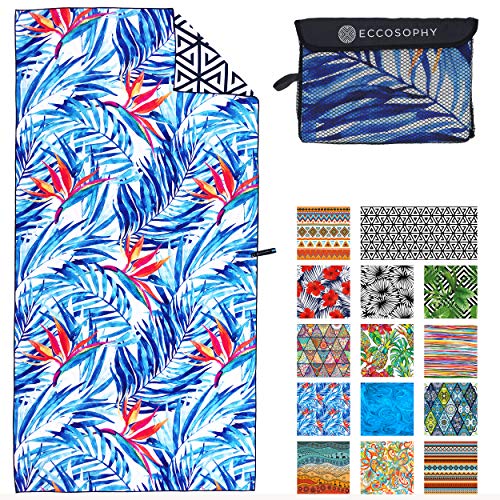 ECCOSOPHY Microfiber Beach Towel - Sand Free Towels are Quick Dry, Light Weight, Super Absorbent - Perfect Pool, Travel, Cruise, Camping Essentials - Oversized Extra Large for Adults 71x35 in - color: Tahiti