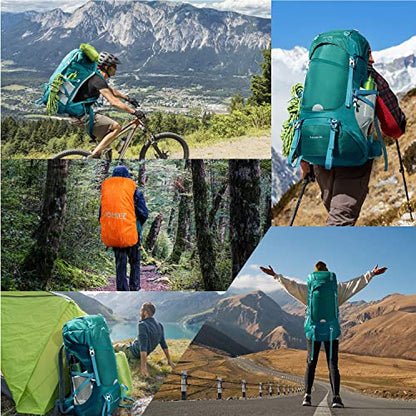 HOMIEE 50L Hiking Backpack Travel Bag Waterproof Camping Rucksack with Rain Cover Lightweight Backpacking Backpack - color: Green