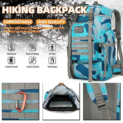 45L Hiking Backpack Waterproof Travel Backpack Lightweight Outdoor Daypack Camping Backpack for Men Women (Blue Camo) - color: Blue Camo