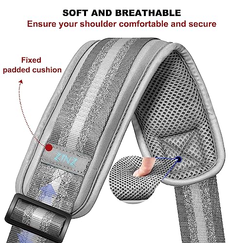ZINZ 74" Shoulder Strap with Fixed Pad and Dual Balanced Buckles，Gray Silver Jacquard - color: Gray Silver Jacquard