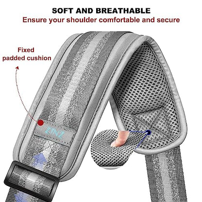 ZINZ 74" Shoulder Strap with Fixed Pad and Dual Balanced Buckles，Gray Silver Jacquard - color: Gray Silver Jacquard