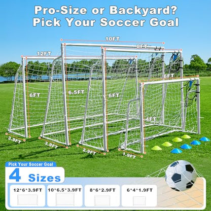 Soccer Goals for Backyard Soccer Goal 12x6 Big 10x6.5 8x6 6x4FT Soccer Goals for Youth Adults and Kids Large Metal 2" Goal Post with Agility Ladder and Target Net Soccer Cones Practice Equipment - style: 6×4 FT