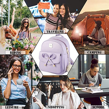 ZGWJ Mini Backpack Purse for Women - 3-Piece Set, Small PU Leather Bowknot Fashion Backpacks, Cute Casual Travel Daypacks - color: Purple-3pcs