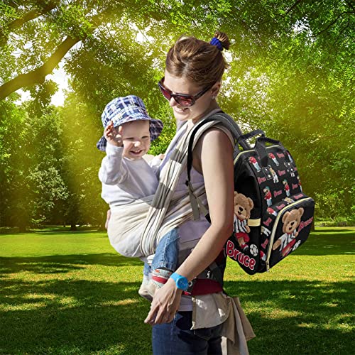 Artsadd Custom Bear Diaper Bag Backpack for Baby Boys, Personalized Name Large Nappy Nursing Orangizer Mommy Bags, Waterproof Travel Daypack for Baby Shower Gifts - color: Bear 03