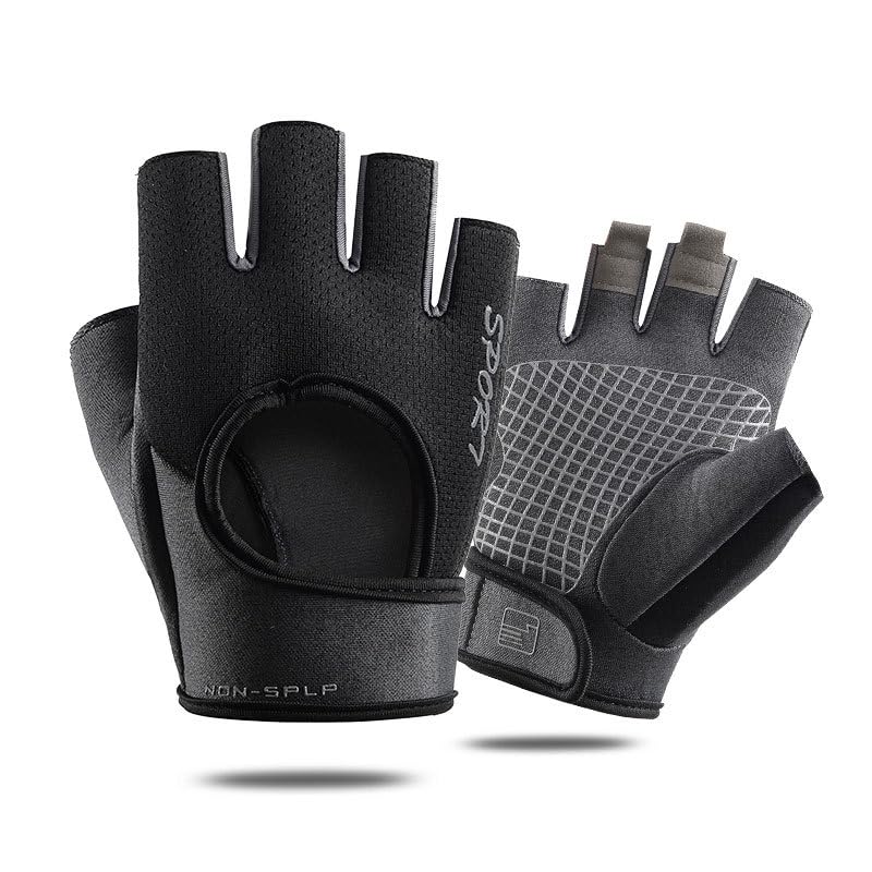 Mealah Men & Women Breathable Workout-Glove - UV Protection Fingerless Gym Gloves for Fitness Rowing Cycling - color: Black
