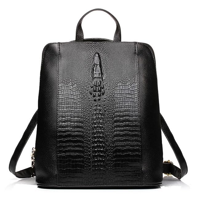 zency 100% Genuine Leather Knapsack Ladies Alligator Pattern Women Backpack For Work Laptop (black) - color: Black