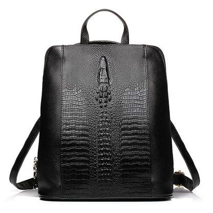 zency 100% Genuine Leather Knapsack Ladies Alligator Pattern Women Backpack For Work Laptop (black) - color: Black