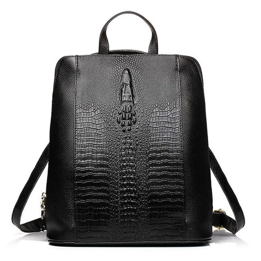 zency 100% Genuine Leather Knapsack Ladies Alligator Pattern Women Backpack For Work Laptop (black) - color: Black
