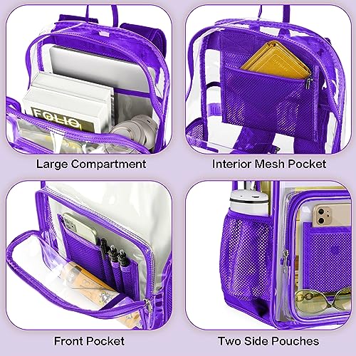 Clear Backpack Heavy Duty Large Transparent Backpack with Reinforced Bottom for College, Travel, Workplace Security - Purple - color: Purple