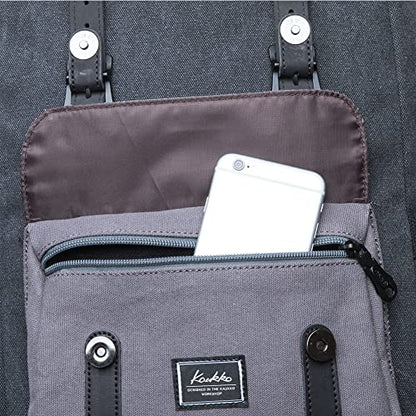 KAUKKO Laptop Outdoor Backpack Traveling Daypack Hiking Rucksack Large Capacity Bag Fits 15.6" (E5-1BG) - color: E5-1canvas Blackgrey