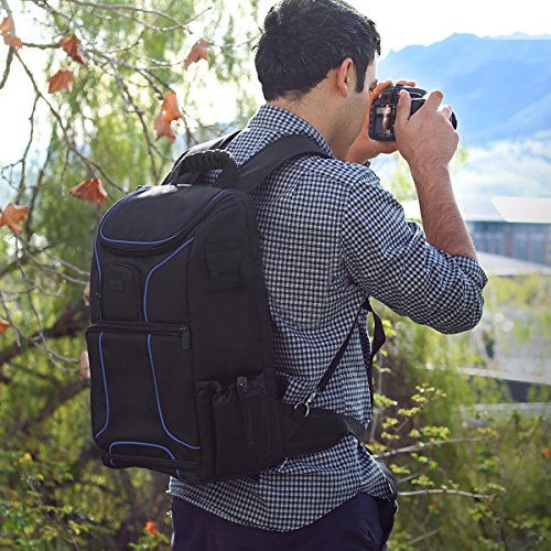 USA Gear Camera Backpack for Photographers DSLR/SLR/Mirrorless Camera Bag with Laptop Slot, Rain Cover, Tripod Holder - color: Blue