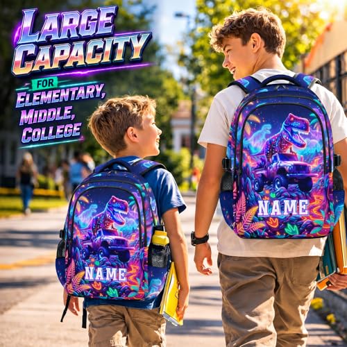 Boys Backpack Personalized Dinosaur Backpacks for Kids Boys School, Custom Large Bookbag for Elementary Middle Students Back to School - color: Red