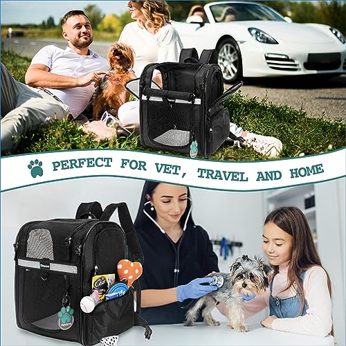 PetAmi Dog Backpack Carrier for Cats and Small Dogs, 4-Way Entry Ventilated Mesh Pet Carrier for Hiking Travel, Foldable Top with Sherpa Bed, Reflective and Poop Bag Dispenser, Up to 18 lbs, Black - color: Black