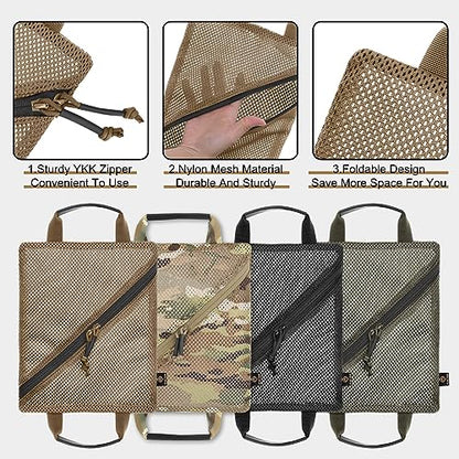 PETAC GEAR Tactical Storage Mesh Pouch Set,Insert Modular Utility Admin Pockets,Travel Organizer EDC Bag - color: Coyote Brown-BK