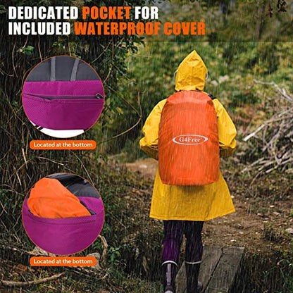 G4Free 35L Hiking Backpack Water Resistant Outdoor Sports Travel Daypack Lightweight with Rain Cover for Women Men(Rose Red) - color: Rose Red