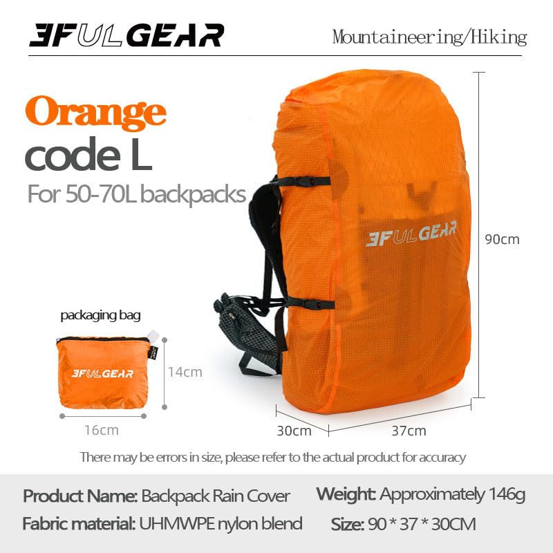 3F 20-85L backpack rain cover, waterproof, dustproof, wear-resistant, tear resistant outdoor hiking backpack cover (orange-L) - color: Orange-l