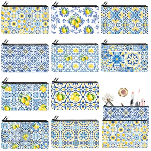 Reginary 20 Pcs Makeup Bags Gifts for Women Canvas Cosmetic Bags with Zipper Bulk Gift for Women Travel Purse Organizer Pouch Accessory, Toiletry Large Capacity, 7 x 4.3 Inch(Chinoiserie Lemon) - style: Chinoiserie Lemon