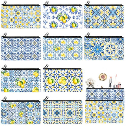 Reginary 20 Pcs Makeup Bags Gifts for Women Canvas Cosmetic Bags with Zipper Bulk Gift for Women Travel Purse Organizer Pouch Accessory, Toiletry Large Capacity, 7 x 4.3 Inch(Chinoiserie Lemon) - style: Chinoiserie Lemon