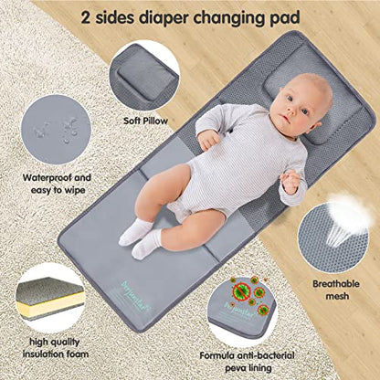 DERJUNSTAR Diaper Bag Backpack – Large Capacity Baby Diaper Bag with Changing Pad, Waterproof Travel Backpack for Boys & Girls, Multi-Function Baby Bag with USB Charging Port, Grey - color: Light Grey