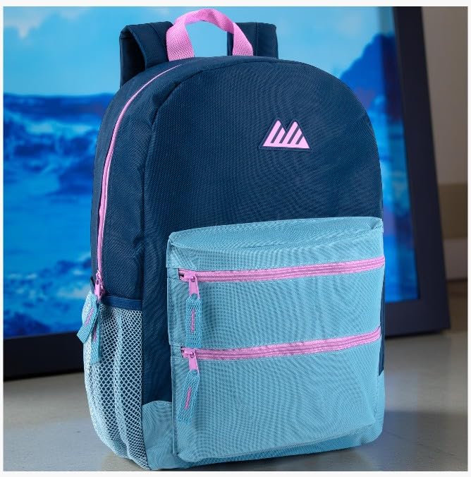 Summit Ridge Colorful Big Backpack for School Kids, Multi Pocket Backpack for Elementary, Middle School Girls, Boys with Padded Straps (Navy/Teal) - color: Navy/Teal