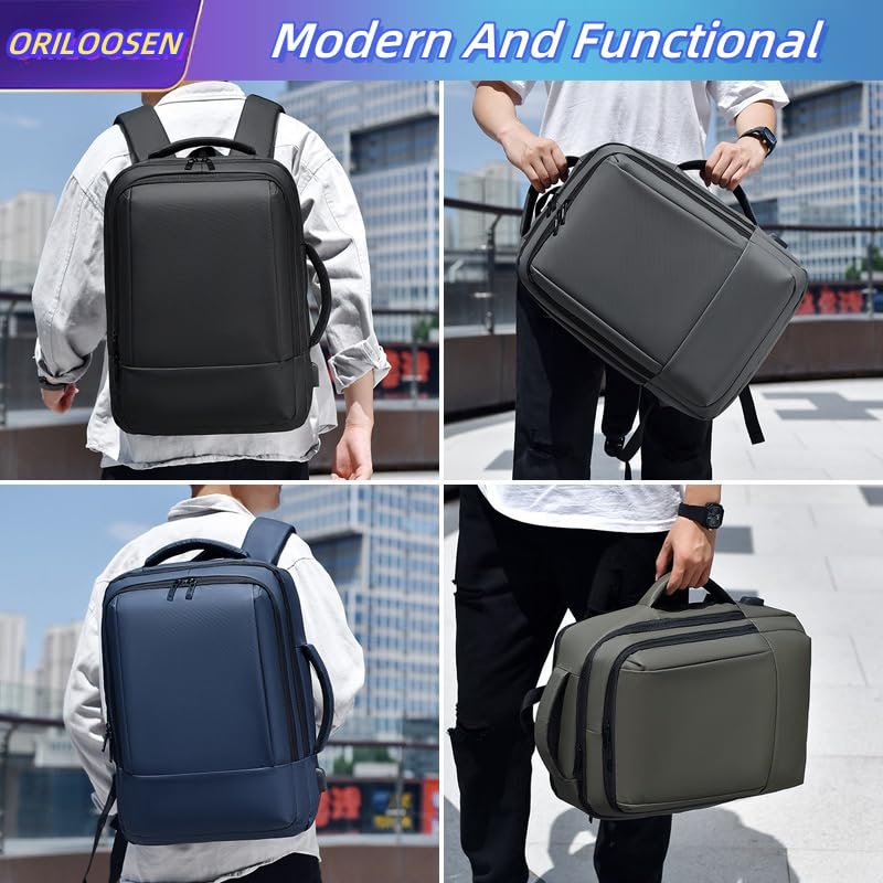 17/15.6" Business laptop backpack, PU Travel backpack,carry on backpack, Expandable laptop backpack Women Men,college backpack (02#updated, Grey) - color: 02#grey, style: 02#updated