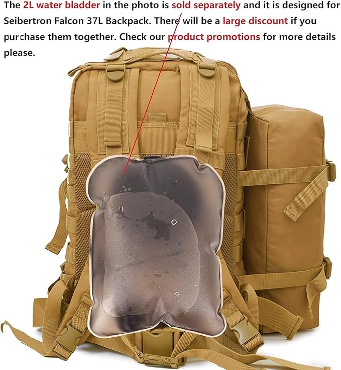 Seibertron Falcon Water Repellent Hiking Camping Backpack Compact Pack Summit Bag Khaki 37L(1+1) - color: Khaki 37l+1detachable Pack