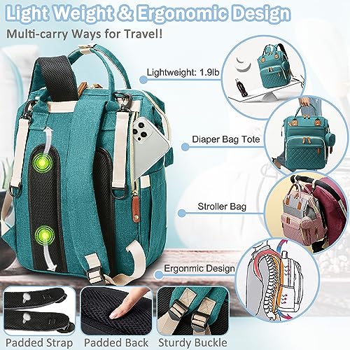 SHITIESHOU Diaper Bag Backpack Baby Bag, Baby Girl Boy Diaper Bag for Dad Mom with Pad, 16 Pockets, Pacifier Case, Large Diaper Bags Unisex for Travel (Green) - color: Green