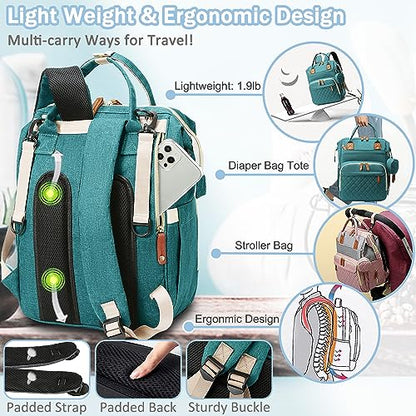 SHITIESHOU Diaper Bag Backpack Baby Bag, Baby Girl Boy Diaper Bag for Dad Mom with Pad, 16 Pockets, Pacifier Case, Large Diaper Bags Unisex for Travel (Green) - color: Green