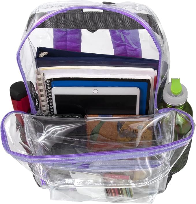 Trail maker Bulk Clear Backpacks Wholesale for School 24 Pack Clear Backpacks for Boys, Girls, School, Stadium, Travel (Purple Pack) - color: Purple Pack