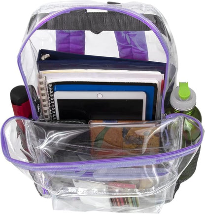 Trail maker Bulk Clear Backpacks Wholesale for School 24 Pack Clear Backpacks for Boys, Girls, School, Stadium, Travel (Purple Pack) - color: Purple Pack