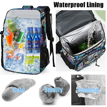 HXLGMD Backpack Coolers Insulated Leak Proof 30 Cans, Soft Sided Insulated Cooler Bags Ice Chest Backpack for Beach Travel Camping, with Reusable Ice Packs - color: Tropical Leaves