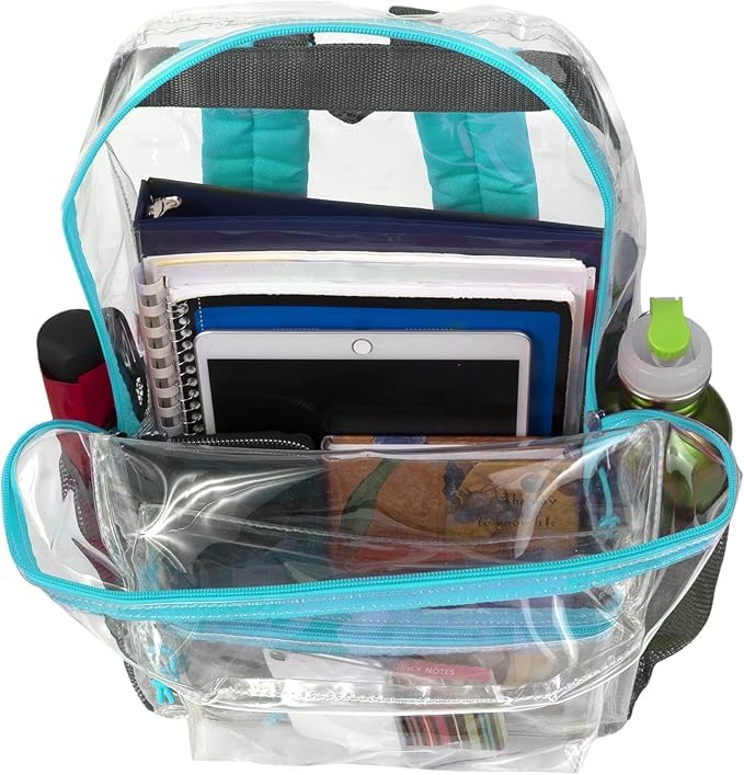 Trail maker Bulk Clear Backpacks Wholesale for School 24 Pack Clear Backpacks for Boys, Girls, School, Stadium, Travel - color: Turquoise Pack