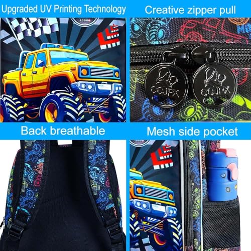16" Truck Backpack for Boys, 3Pcs Bookbag with Lunch Box, Kids School Backpacks Set for Elementary Preschool Kindergarten (Balck) - color: Truck Yellow