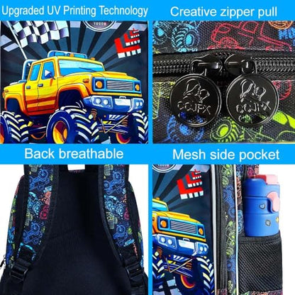 16" Truck Backpack for Boys, 3Pcs Bookbag with Lunch Box, Kids School Backpacks Set for Elementary Preschool Kindergarten (Balck) - color: Truck Yellow