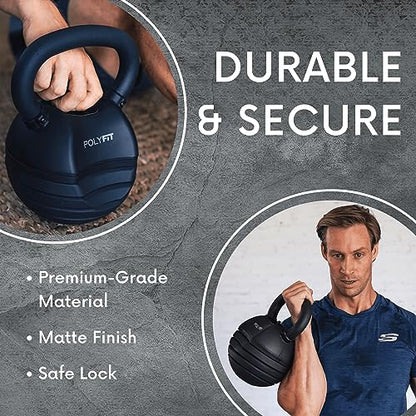 Polyfit Adjustable Kettlebell Set | 30/40/50 lbs | Kettlebell Weights for Home Gym - color: BLACK - 30 LB