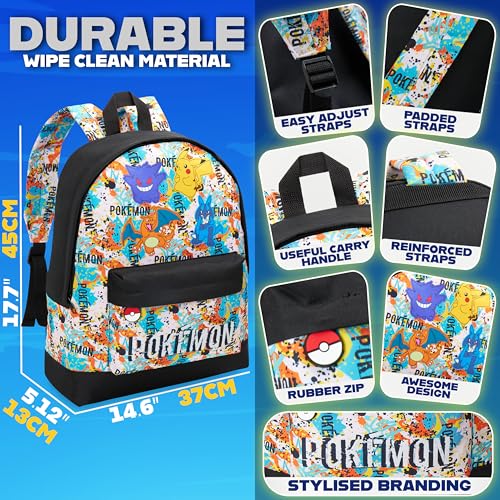 Pokemon Backpack for Kids Teens Boys Girls, Pikachu Anime Backpacks, Bag for Daycare Sports Vacation Travel, School Gift (Multi Graffiti) - color: Multi Graffiti