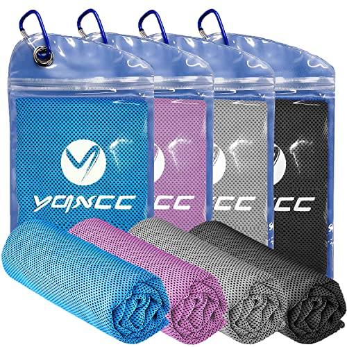 YQXCC 4 Pack Cooling Towels (47"x12"), Ice Cool Neck Towel, Soft Breathable Microfiber for Yoga, Golf, Gym, Running, Camping & Hot Weather - color: Light Blue/Pink/Light Gray/Dark Gray