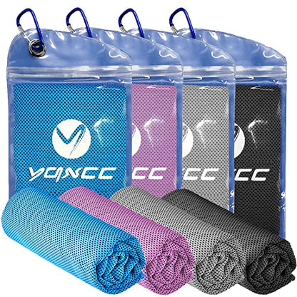 YQXCC 4 Pack Cooling Towels (47"x12"), Ice Cool Neck Towel, Soft Breathable Microfiber for Yoga, Golf, Gym, Running, Camping & Hot Weather - color: Light Blue/Pink/Light Gray/Dark Gray