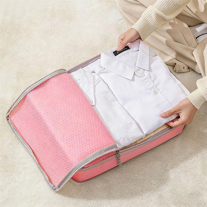 4 Pcs Compression Packing Cubes, Expandable Storage Travel Luggage Bags Organizers for Luggage & Closet Organization, Business Travel & Home Storage, Pink