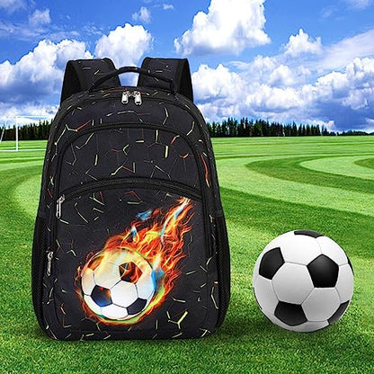 LOIDOU Backpack for Teen Girls Bookbags School Backpack with Lunch Box and Pencil Case 3 in 1 School Bags Set - color: Black Football
