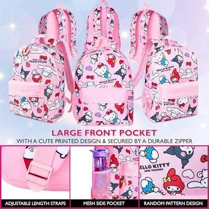 Hello Kitty Sanrio Backpack Kawaii Girls Backpacks with Pocket All Over Print Kuromi My Melody Cute Travel Bag Anime Gifts for Girls