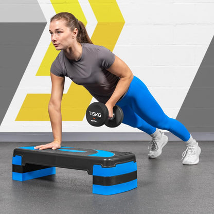 METIS Fitness/Exercise Step – Adjustable Height Levels (4in, 6in & 8in) | Aerobic Step - Home Gym Equipment | Step Up Box For Exercise | [2 Color Options] - color: Black/Blue