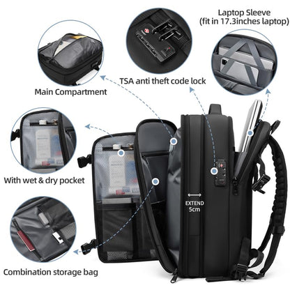 Men Travel Backpack vacuum compression Laptop Backpack Large Capacity Backpack 17 inch Extended Hiking Business backpack (black) - color: Black