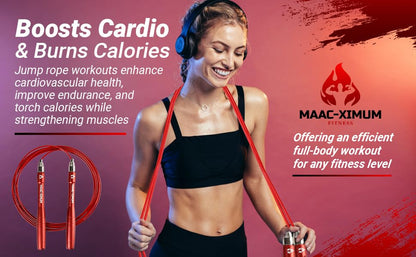 High Speed Rope - Professional Self-Locking & Adjustable, Adult Speed Jump Rope, 2 x PU coated Steel Ropes & Travel Bag,Jump Rope for Crossfit, Boxing, Fitness MMA for Men & Women - color: RED