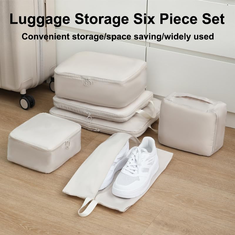 6 Set Packing Cubes Compression Bags for Travel, Waterproof Luggage Organizer, Travel Essentials for Cruise Vacation, Beige - color: Beige