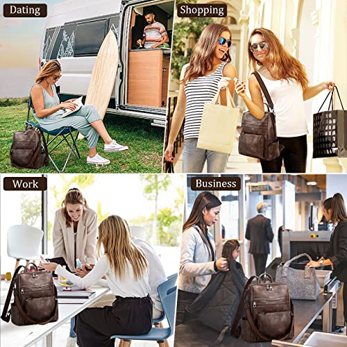 AGLOD Leather Backpack Purse for Women Designer Ladies Shoulder Bag Fashion Faux Work Travel Handbags - color: Kcus22001-coarse Grain Two-tone Coffee