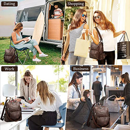 AGLOD Leather Backpack Purse for Women Designer Ladies Shoulder Bag Fashion Faux Work Travel Handbags - color: Kcus22001-coarse Grain Two-tone Coffee
