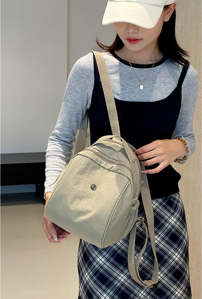Women's Small Backpack Fashion Casual Nylon Shoulder Bag Daypack for Daily Use (Brown) - color: Brown
