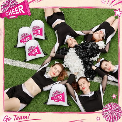 Kacctyen 24 Pcs Cheer Drawstring Backpack Cheer Team Gift Cheerleader Drawstring Gym String Bag Sports Party Favor Bulk(Pink) - color: Pink