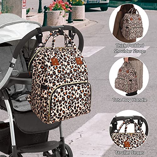 Femuar Diaper Bag Backpack Multifunction Maternity Diaper Bag for Baby Girls & Boys Large Capacity Travel Nappy Bags Leopard Print - color: Leopard Print